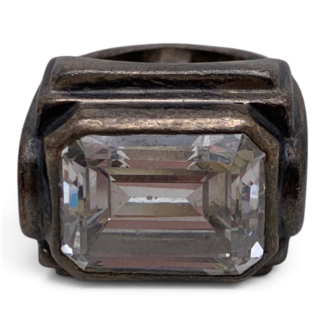 Vintage Silver & Solitaire Clear Stone Ring - 2