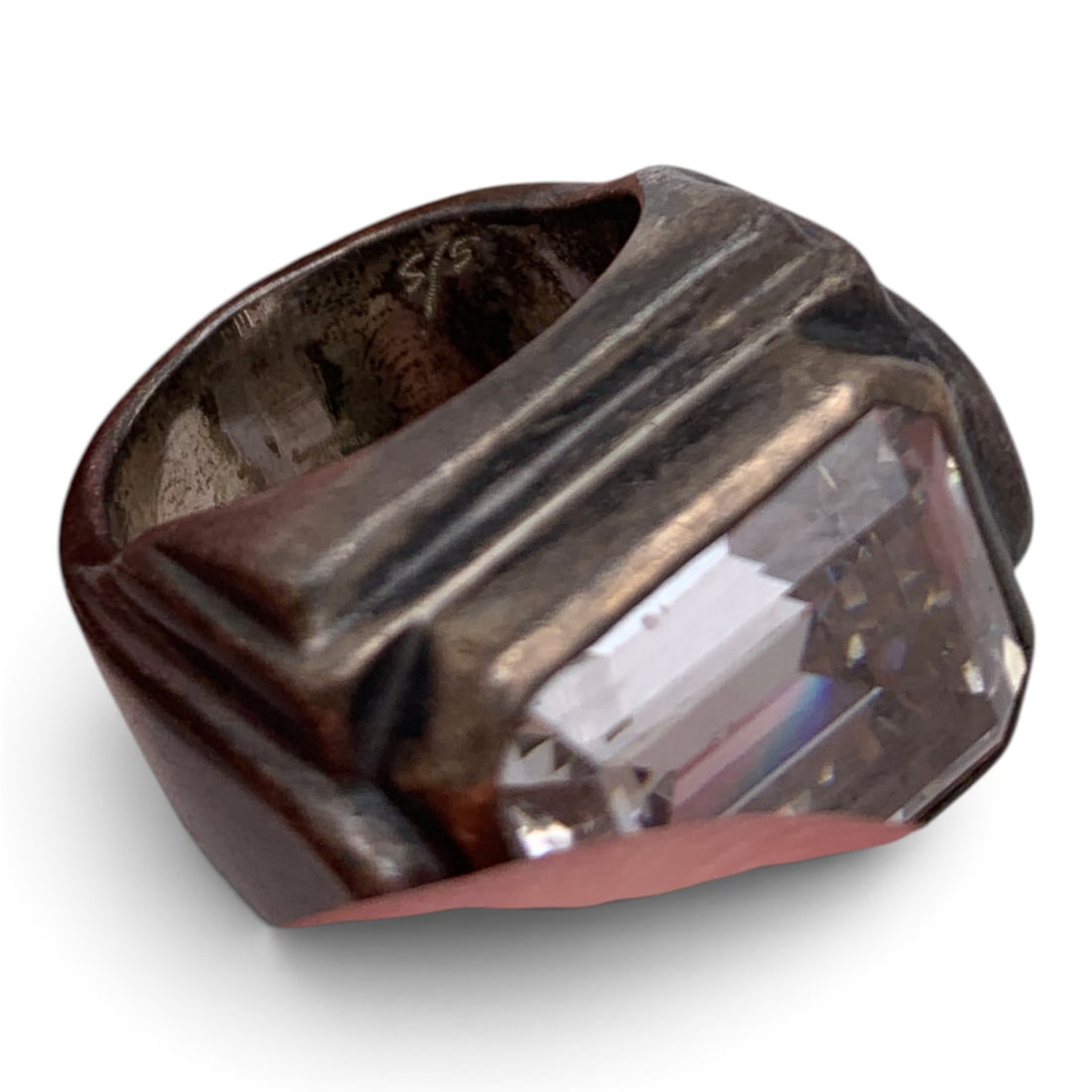 Vintage Silver & Solitaire Clear Stone Ring - 7