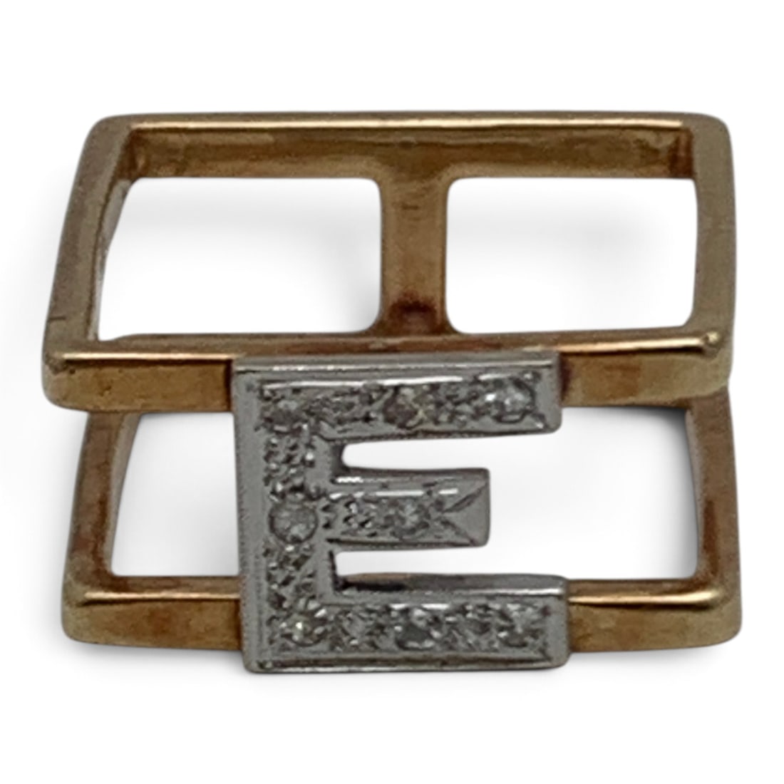 14k Yellow Gold & Diamond Ring: 14k Yellow Gold Ring With An Open Work & Capital " E " Design Featuring 8 Round Cut White Diamonds Approx. 0.03ct Each.Marked: 14k - Size 7.75 - 4.2 DwtGemstones Tested With Presidium Gem Tester Il -