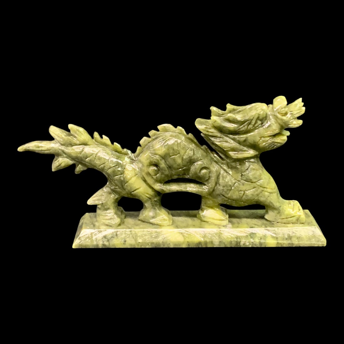 Vintage Carved Green Jade Dragon Sculpture: Vintage Carved Green Jade Sculpture In The Design Of A Dragon 6 1/2" Long - 3 7/8" Tall
