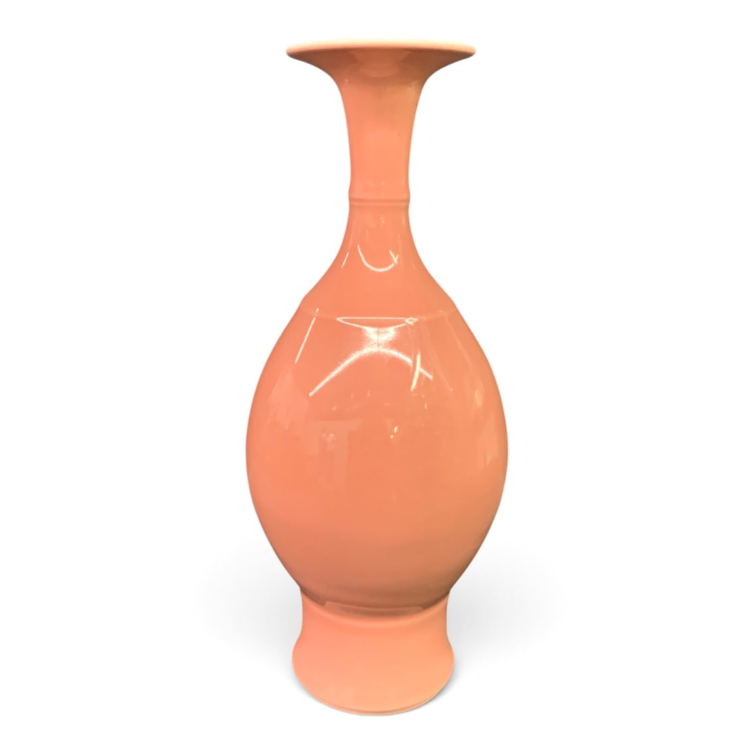 Signed Chinese Pink Porcelain Vase: Signed Chinese Porcelain Vase Featuring A Glossy Pink GlazeBears Mark On Bottom - 12 1/2" Tall