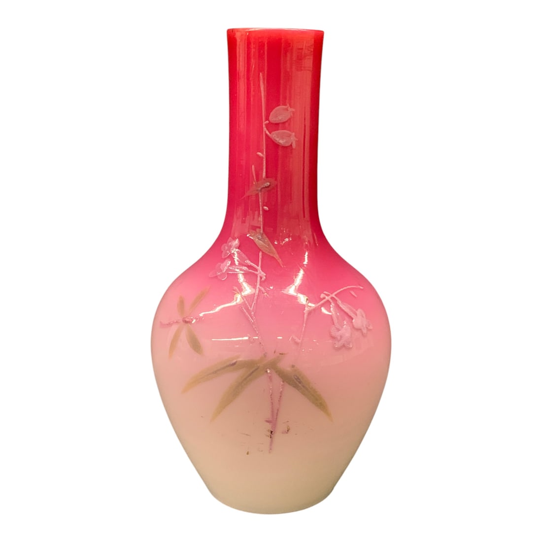 Antique Victorian Peachblow Glass Vase: Antique Victorian Peachblow Glass Vase Featuring A Distinct Cased Glass Technique Showing A Pink Gradient Fading Into A White Peach Base 6 7/8" Tall