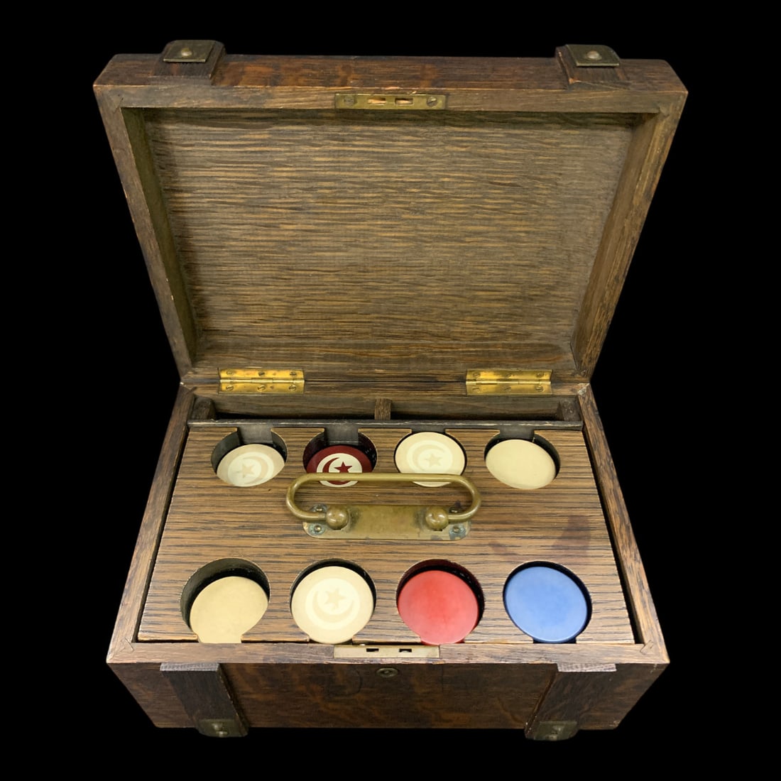 Antique Wooden Poker Chip Caddy Box (1 of 7)