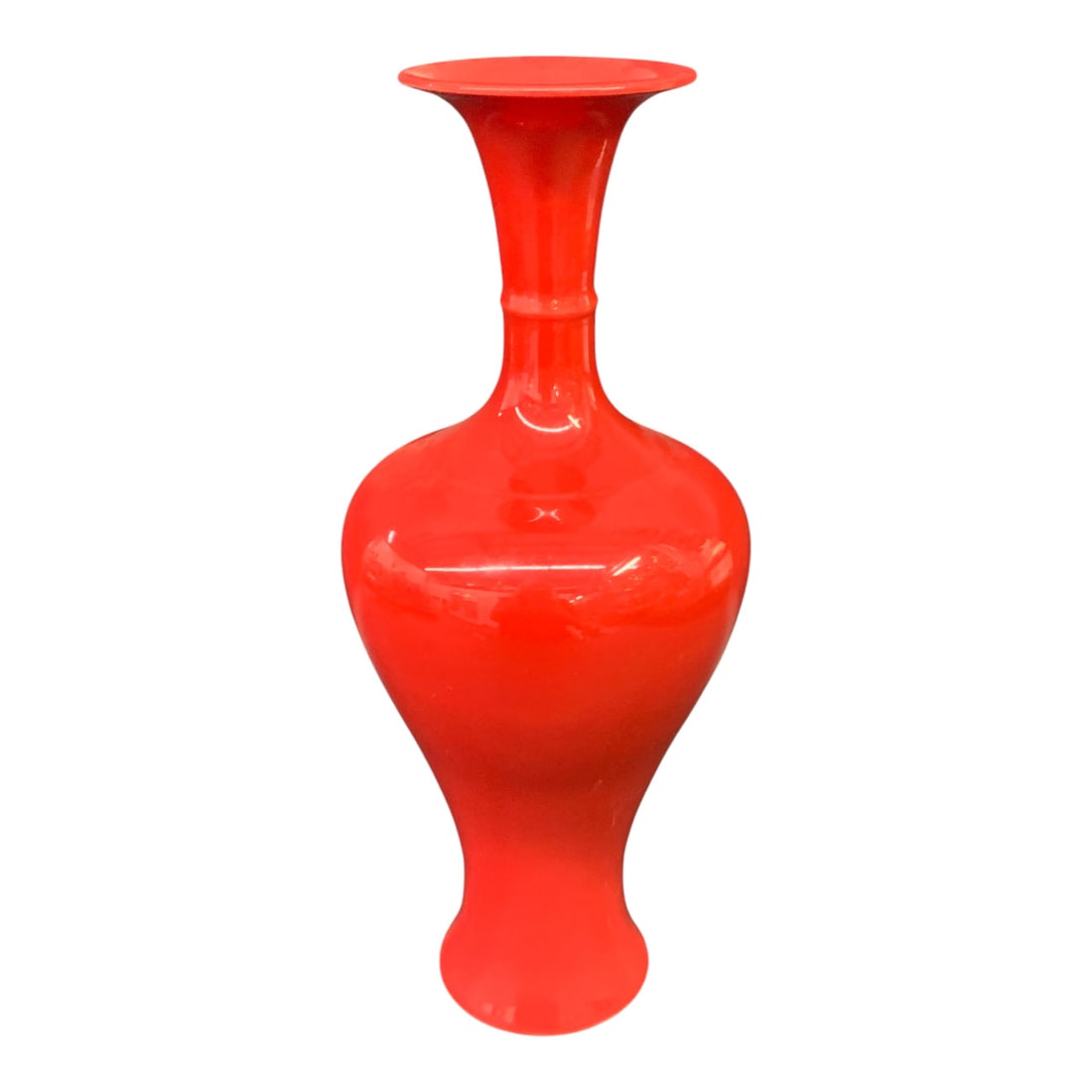 Signed Chinese Red Porcelain Vase: Signed Chinese Porcelain Vase Featuring A Glossy Red GlazeBears Mark On Bottom: China - 10 1/8" Tall