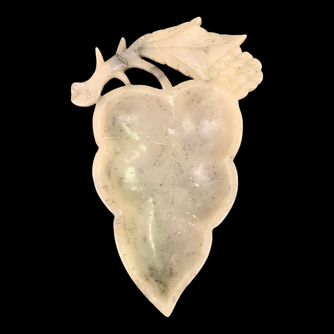 Vintage Carved White Jade Tray: Vintage Carved White Jade Tray In The Design Of A Bunch Of Grapes 5 1/4" Long