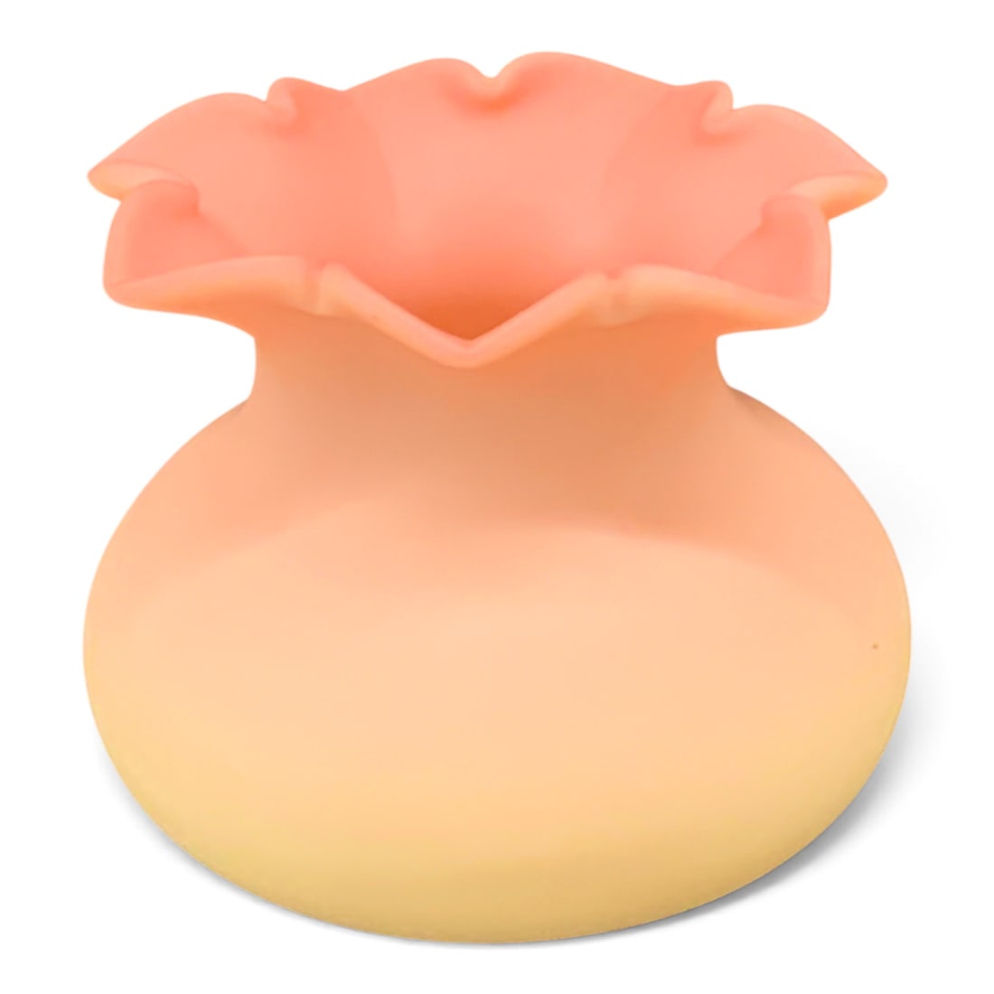 Antique Victorian Thomas Webb Queen's Burmese Vase: Antique Thomas Webb & Sons Queen's Burmese Ware Vase Featuring A Pointed Scalloped Rim And A Pastel Yellow To Salmon Pink Color Way. Circa 1886Marked On Bottom: Tho Webb & Sons, Queen's Burmese Ware