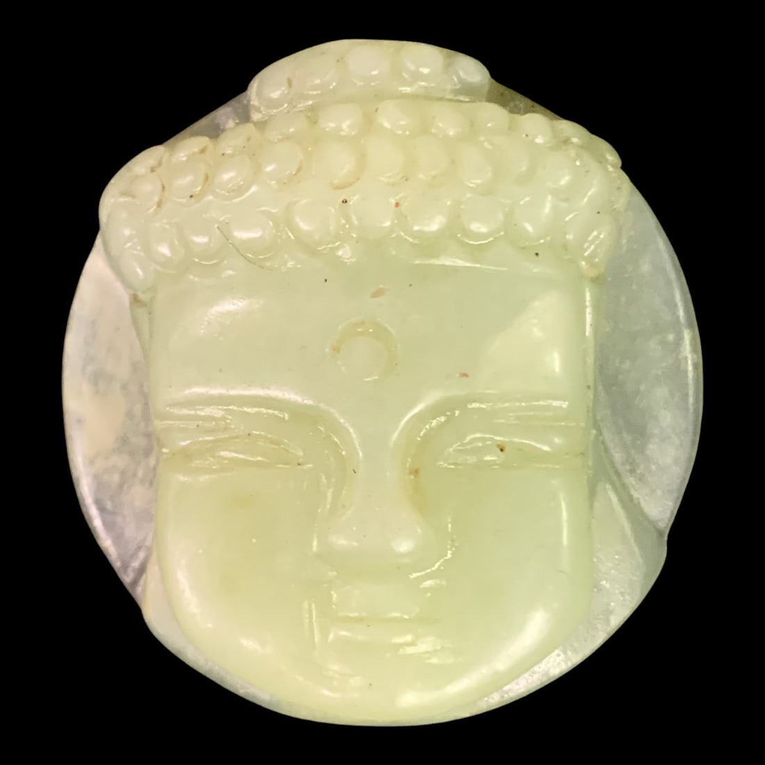 Carved Green Jade Buddha Head Sculpture: Vintage Carved Green Jade Sculpture Of A Buddha Head2 1/8" Long