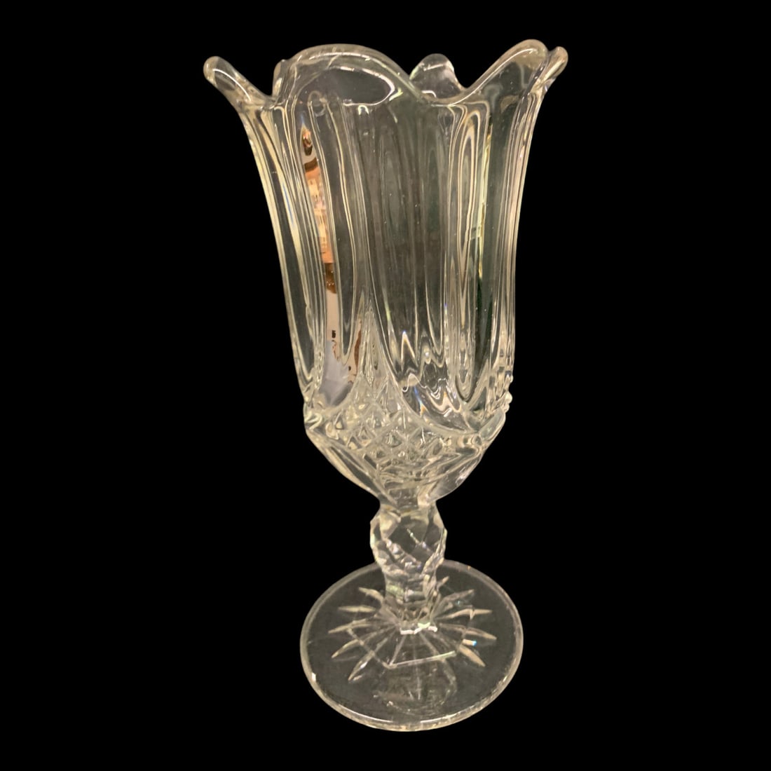 Clear Molded Glass Footed Vase: Clear Molded Glass Footed Vase9 5/8" Tall