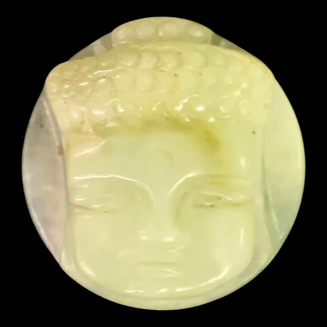 Carved Green Jade Buddha Head Sculpture: Vintage Carved Green Jade Sculpture Of A Buddha Head2 1/8" Long