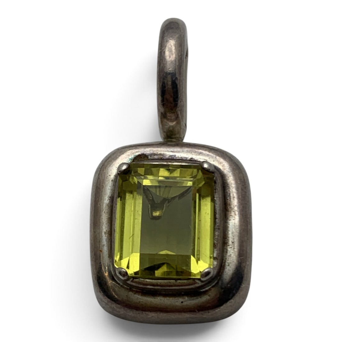 Silver & Green Stone Pendant: Silver Pendant Featuring A Rectangular Cut Green Stone Tests Silver - 1 1/4" Long - 10.5 Grams