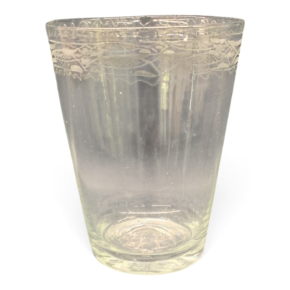 Antique Stiegel-type Flip Glass: Antique Stiegel-type Flip Glass Featuring An Etched Border Along The Upper Rim 5 3/8" Tall