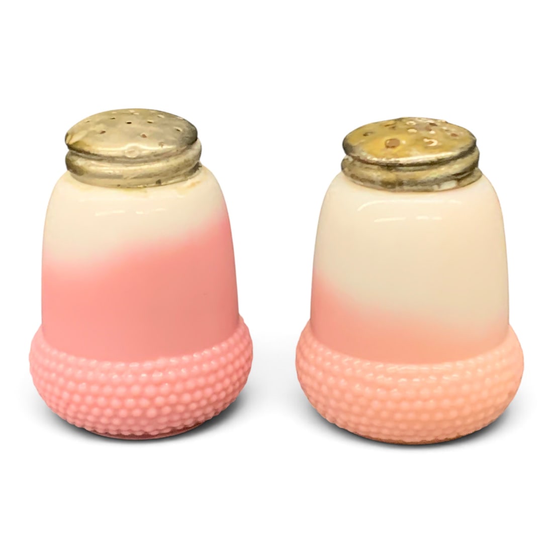 Antique Rose Blush Art Glass Salt & Pepper Set: Antique Salt & Pepper Set Featuring A Rose Blush Or Reverse Peachblow Design With A Textured Beaded Base 3" Tall