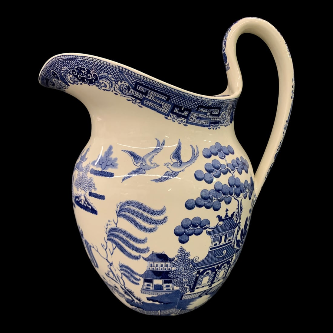Vintage Wedgwood Transfer-printed Jug: Vintage Wedgwood Blue And White Transfer-printed Earthenware PitcherMarked On Bottom: Willow, Wedgwood, Etruria England11 1/4" Tall