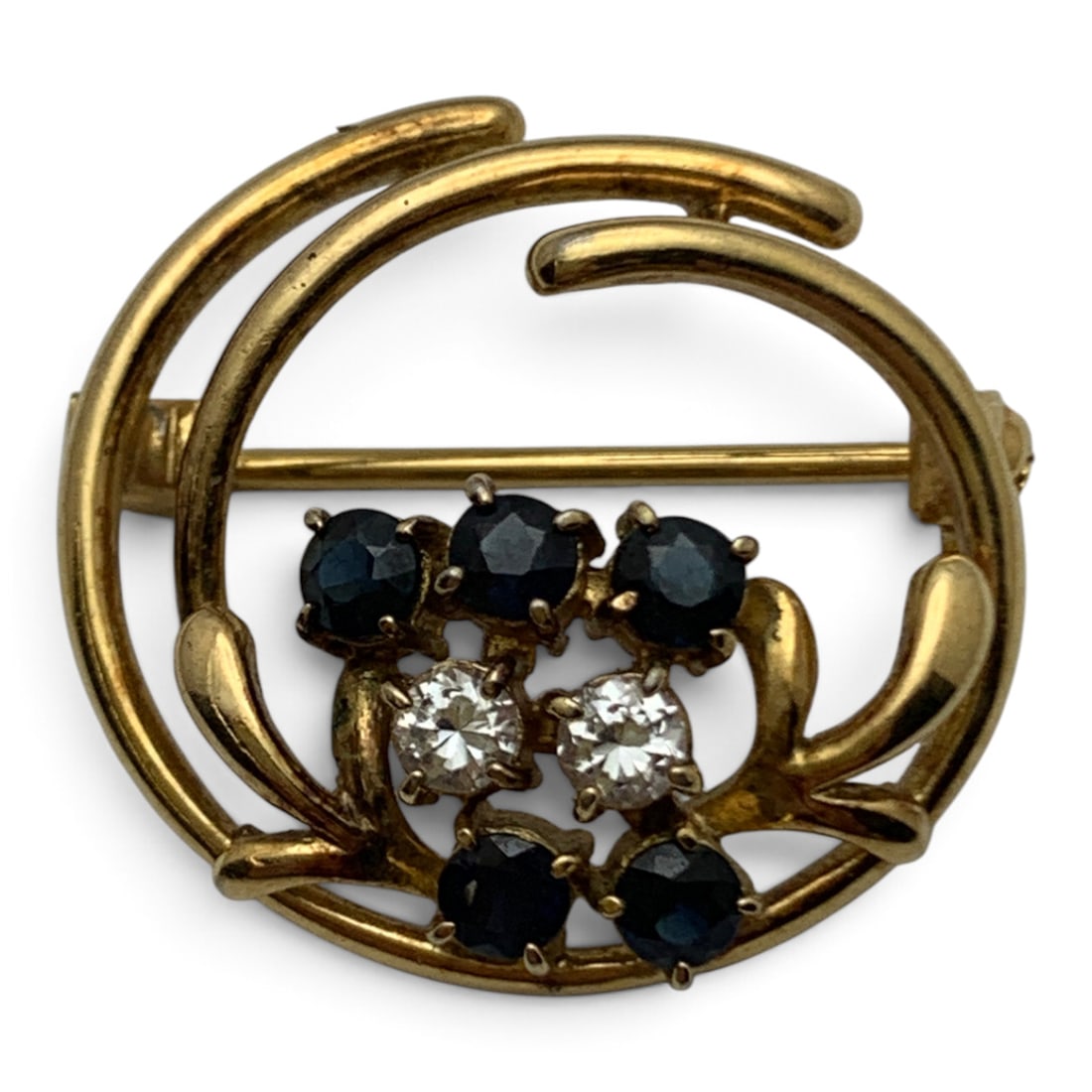Vintage Sterling Pin With Blue And Clear Stones: Vintage Sterling Silver Gold Tone Pin Featuring Clear & Blue Stones Marked: 925 - 1" Long - 4.6 Grams
