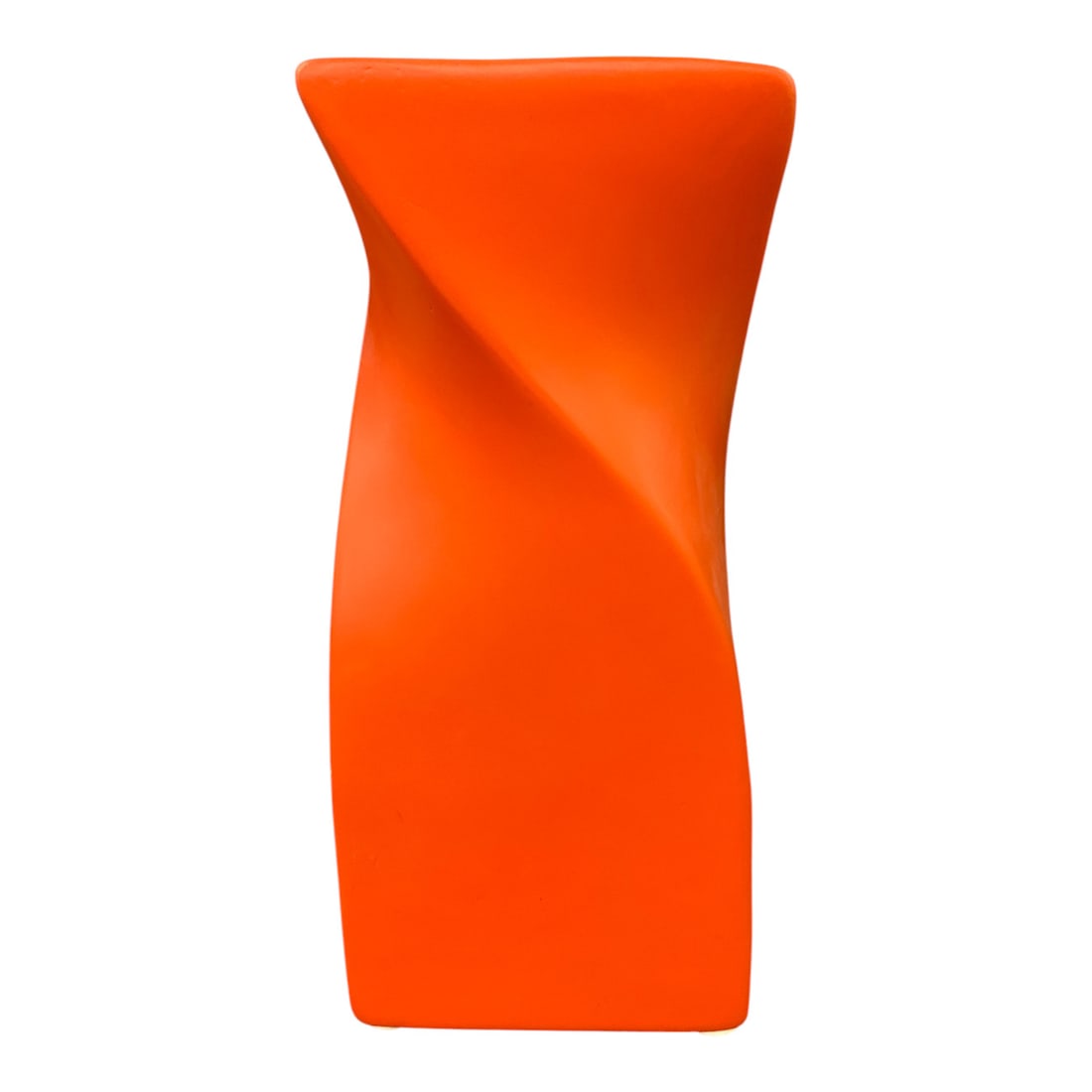 Chinese Orange Ceramic Vase: Chinese Ceramic Vase Featuring A Matte Orange Color And A Twisted Body Design 9 1/8" Tall