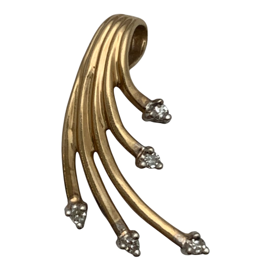 14k Yellow Gold & Diamond Pendant: 14k Yellow Gold Pendant Featuring 5 Round Cut White Diamonds Approx. 0.014ct. Each.Marked: 14k - 3/4" Long - 0.6 DwtGemstones Tested With Presidium Gem Tester Il - Berners Does Not Guarantee