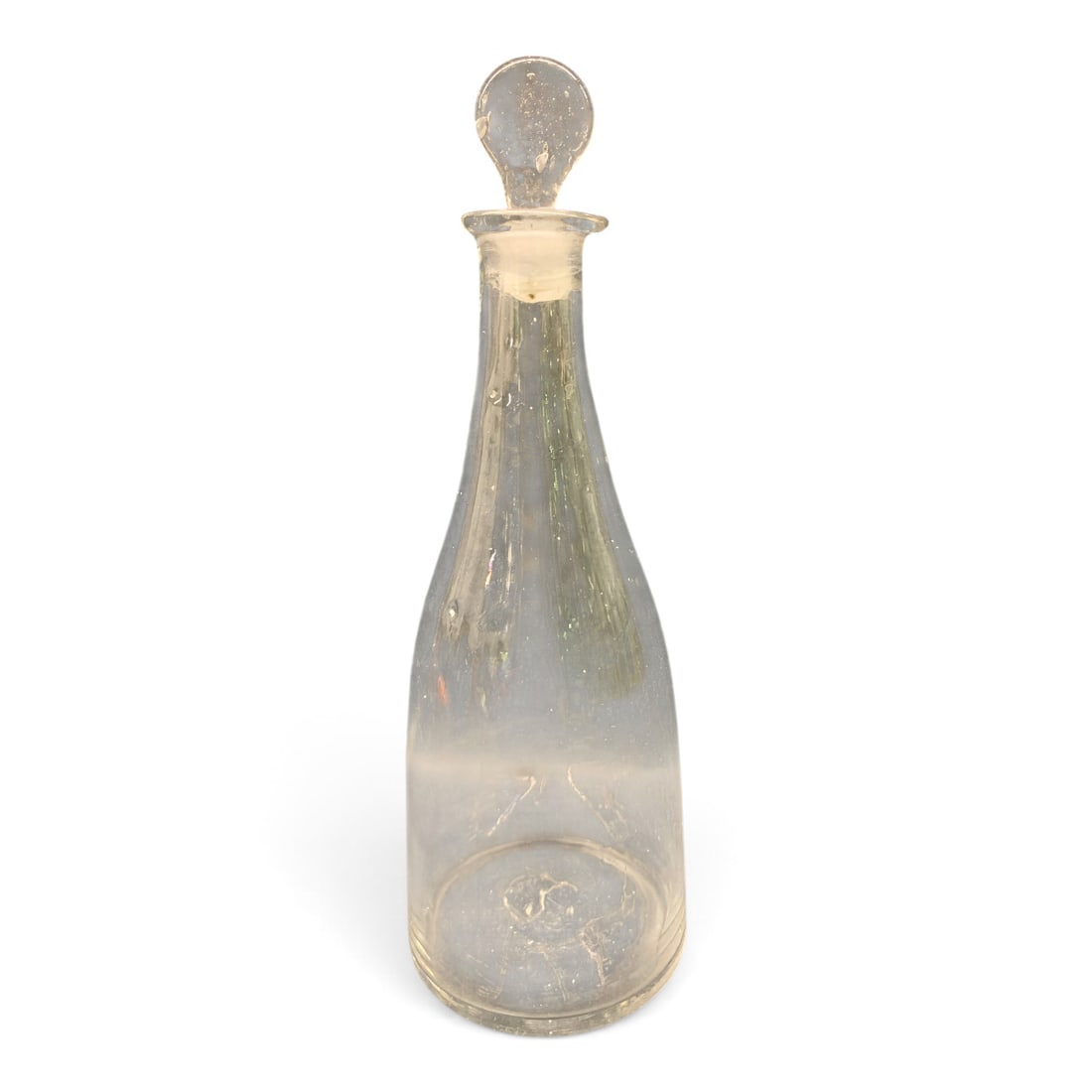 Antique Stiegel-type Blown Glass Decanter: Antique Stiegel-type Blown Glass Decanter Including A Glass Stopper 9" Tall