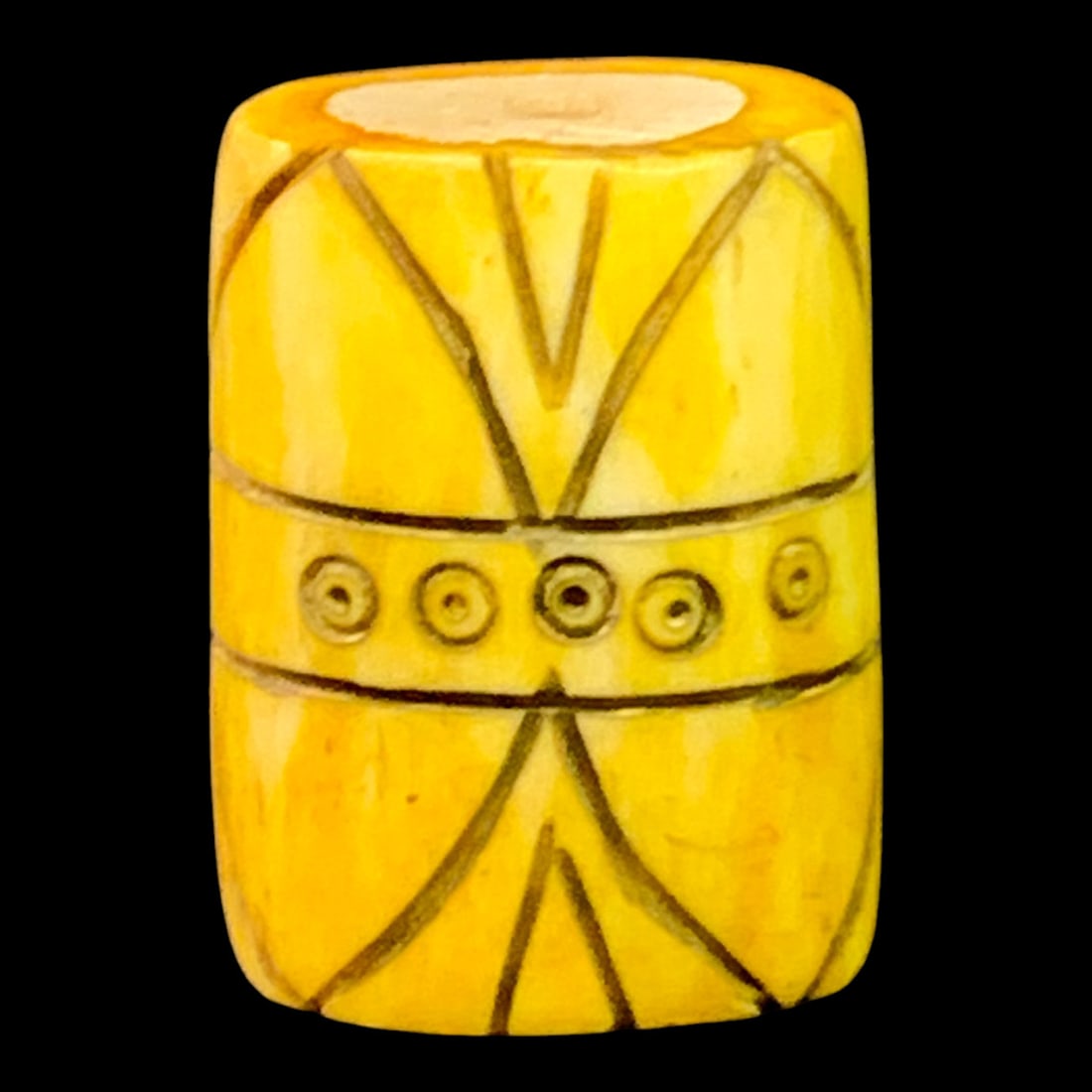 Yellow Hand-carved Bone Toggle: Yellow Hand-carved Bone Toggle Featuring Intricate Carved Detailing1 1/2" Long