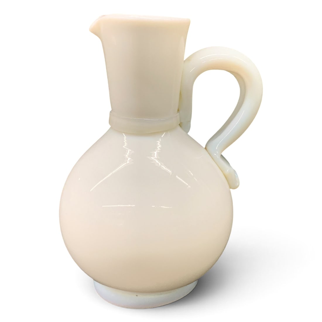 Antique Hand Blown White Glass Pitcher: Antique White Milk Glass Pitcher 7" Tall