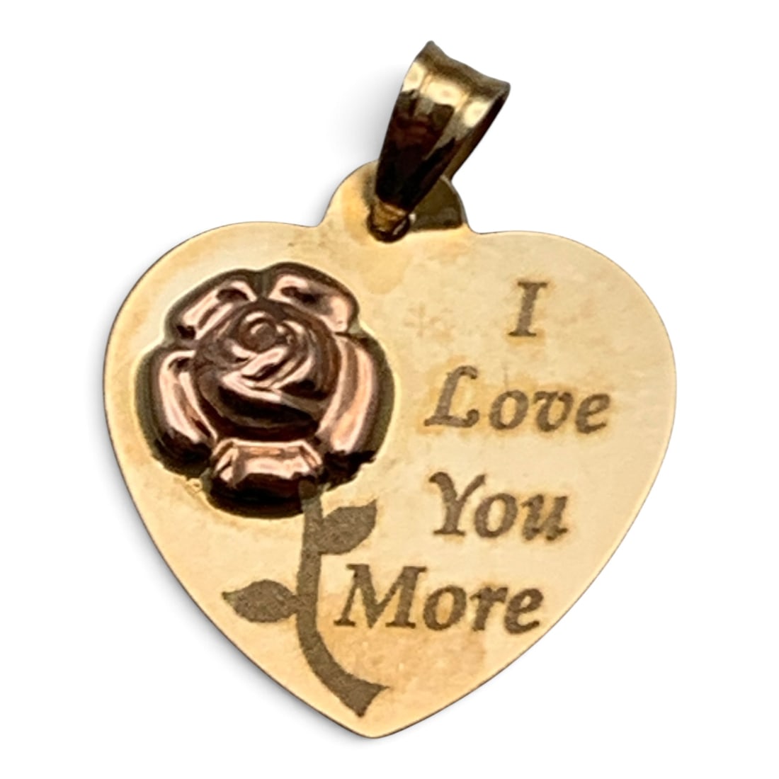 14k Gold Heart Rose Pendant: 14k Yellow Gold Heart Pendant With A Rose Flower DesignMarked: 14k - 3/4" Long - 0.3 Dwt