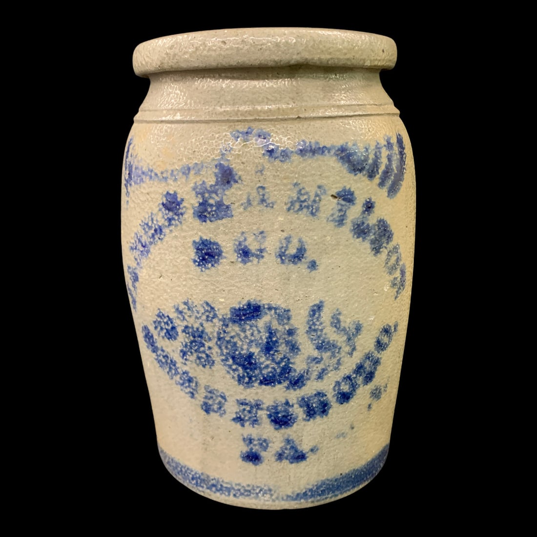 Antique Salt-glazed Stoneware Crock: Antique Salt-glazed Stoneware Crock With Cobalt Blue Lettering9 7/8" Tall