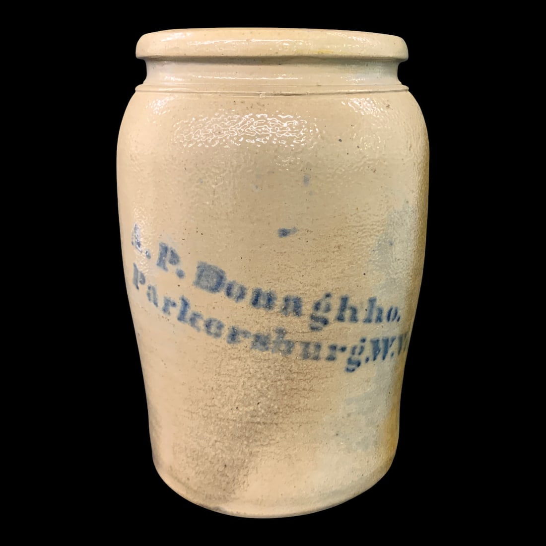 Antique Salt-glazed Stoneware Crock: Antique Salt-glazed Stoneware Crock By A. P. Donaghho With Cobalt Blue LetteringMarked: A. P. Donaghho9 7/8" Tall