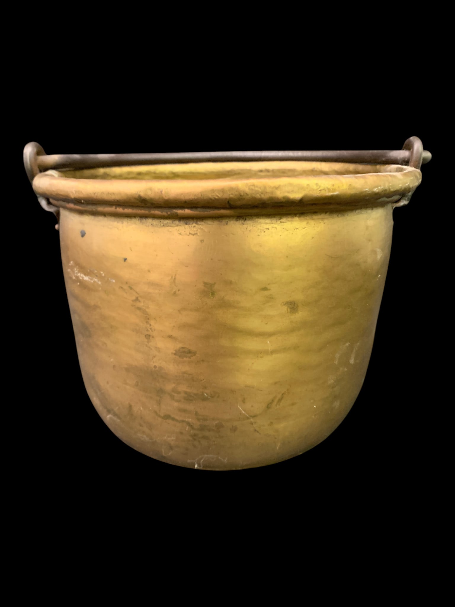 Antique Brass Pot: Antique Brass Pot With A Black Metal Handle 6 1/2" Tall