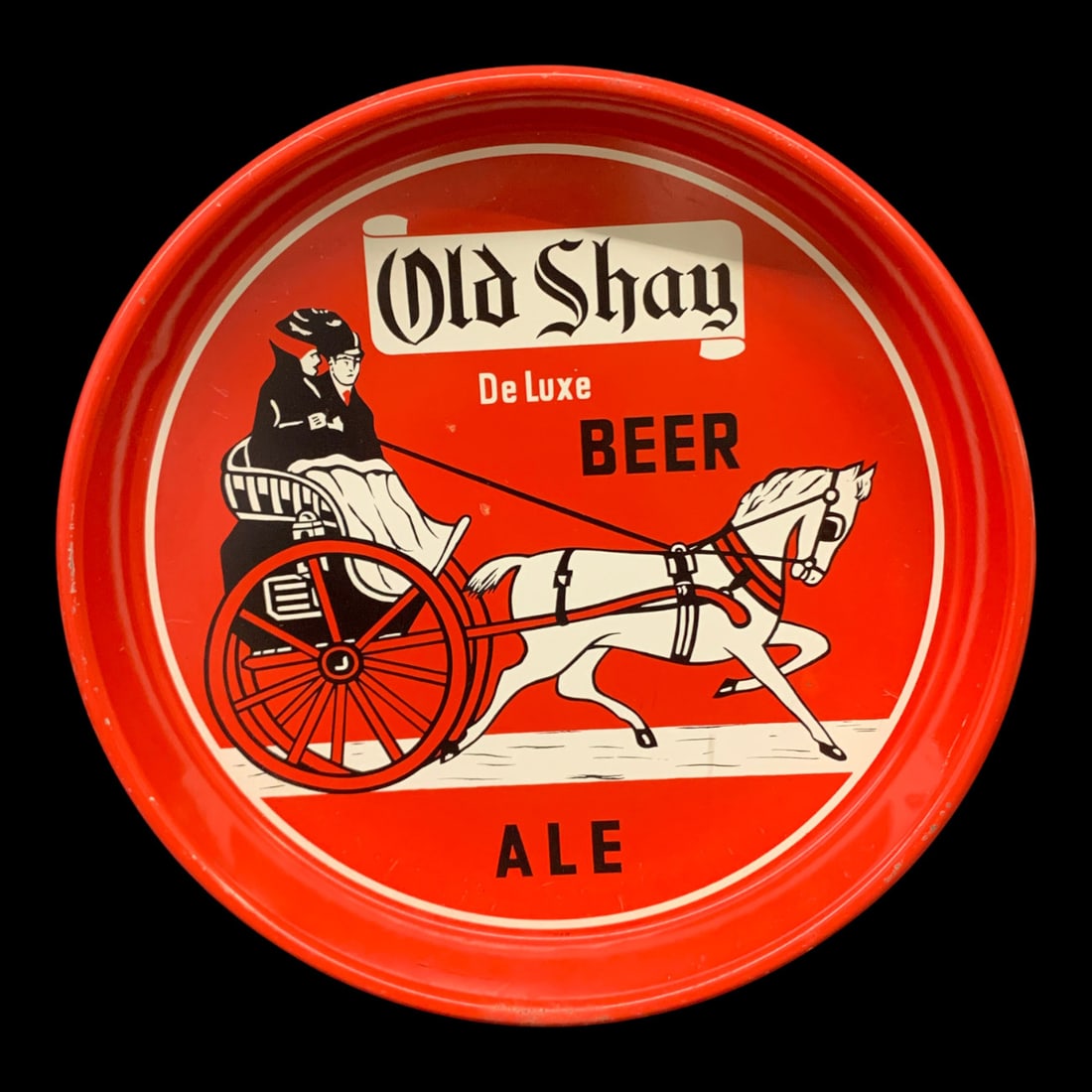 Old Shay De Luxe Beer & Ale Metal Serving Tray: Old Shay De Luxe Beer & Ale Metal Serving Tray13 1/4" DiameterShows Wear