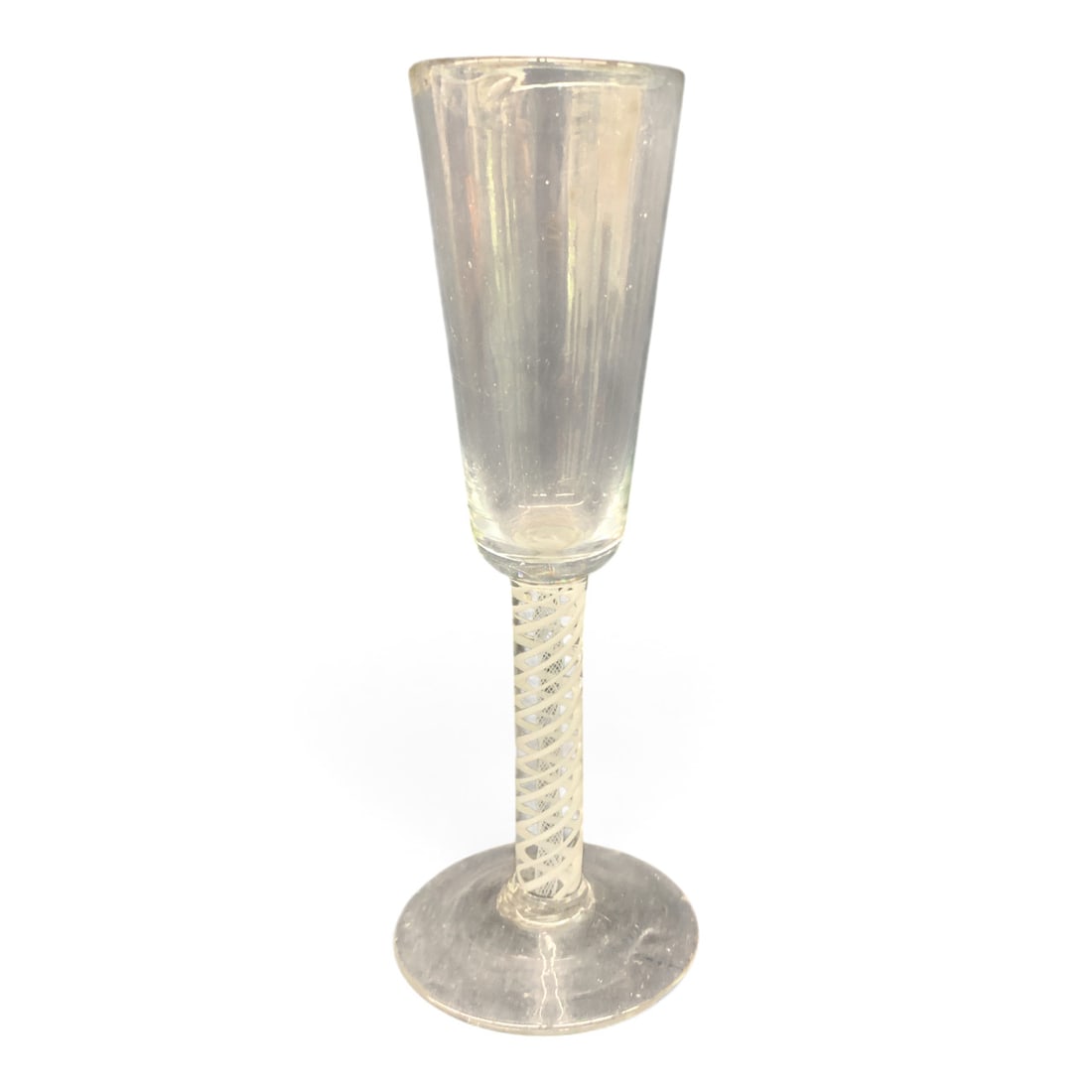 Antique 18th Century Stemmed Glass: Antique 18th Century Stemmed Glass Featuring A Double Series Opaque Twist In The Stem.7 3/8" TallShows A Small Chip On Bottom Of Base - See Photos