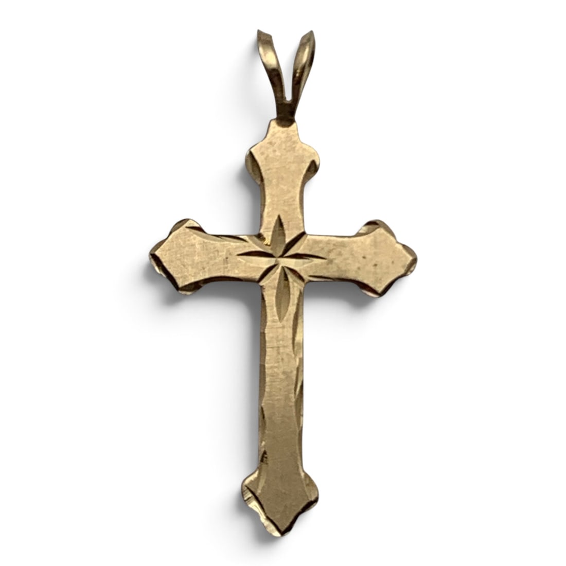 14k Yellow Gold Cross Pendant: 14k Yellow Gold Cross Pendant Featuring An Etched Design Tests 14k - 1 1/8" Long - 0.3 Dwt
