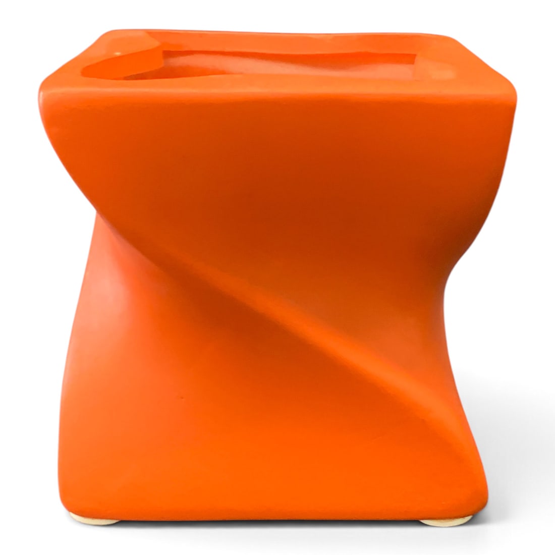 Signed Chinese Orange Ceramic Vase: Signed Chinese Ceramic Vase Featuring A Matte Orange Color And An Open Work Design 4" Tall