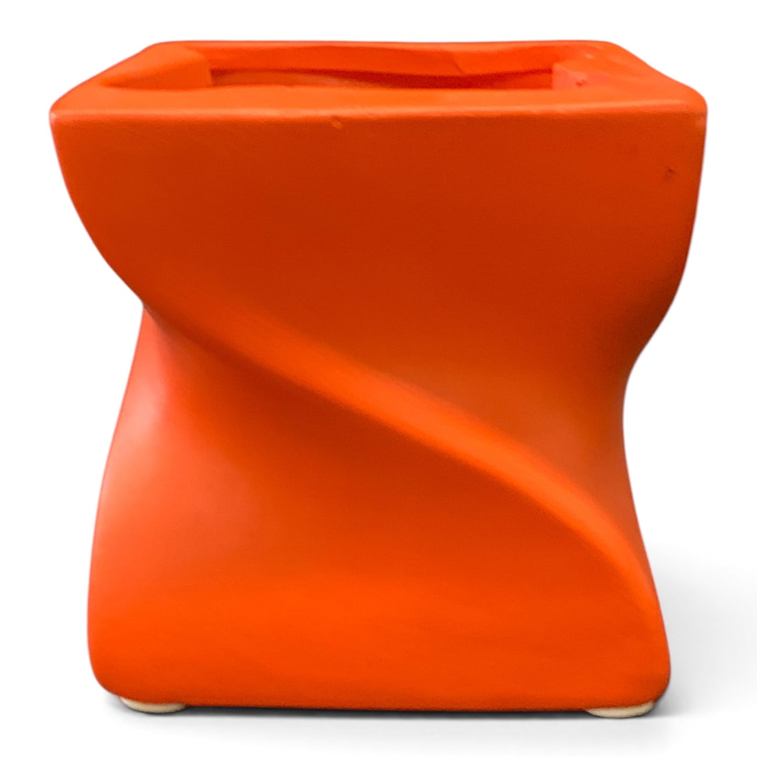 Signed Chinese Orange Ceramic Vase - 3