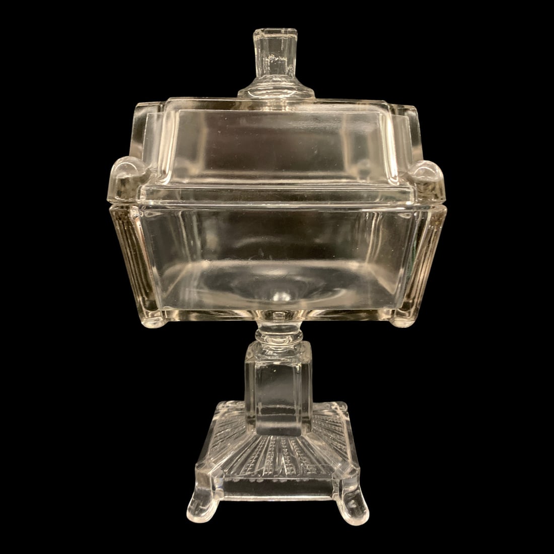 Pressed Glass Covered Square Compote Dish (1 of 7)