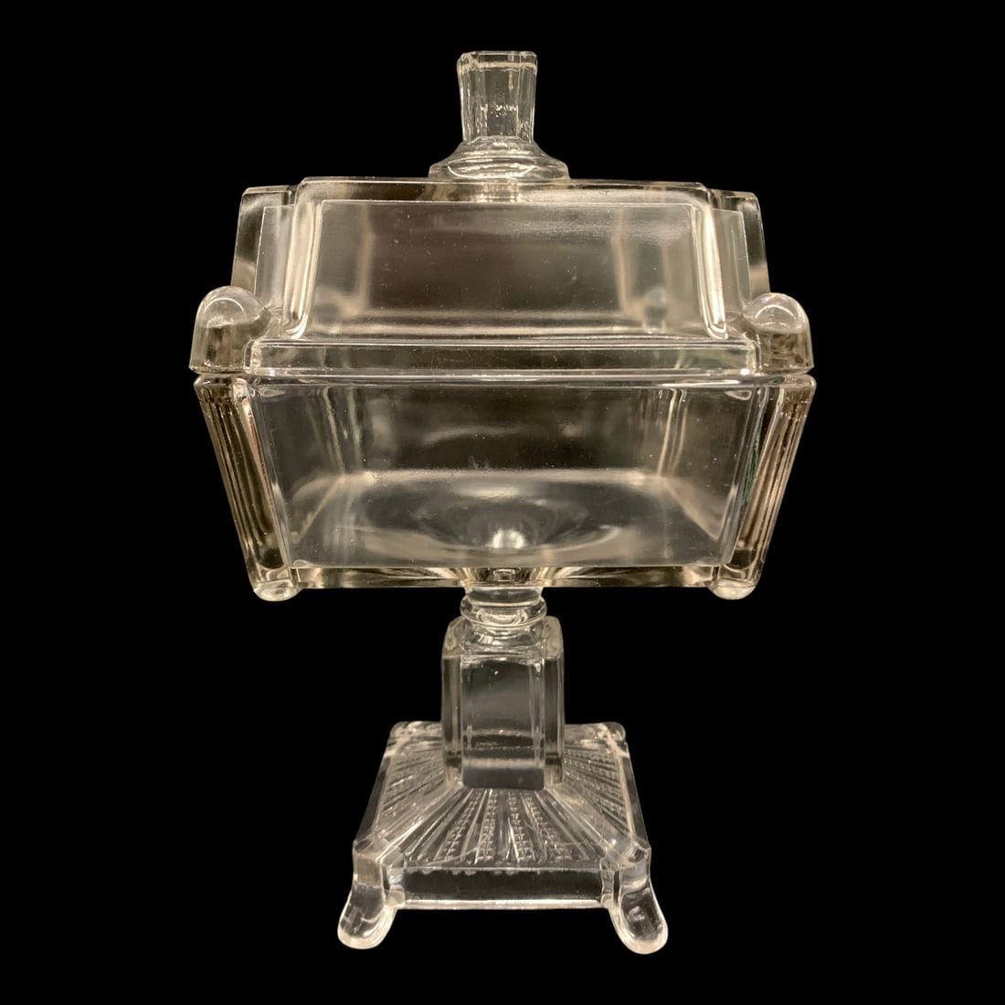 Pressed Glass Covered Square Compote Dish - 2