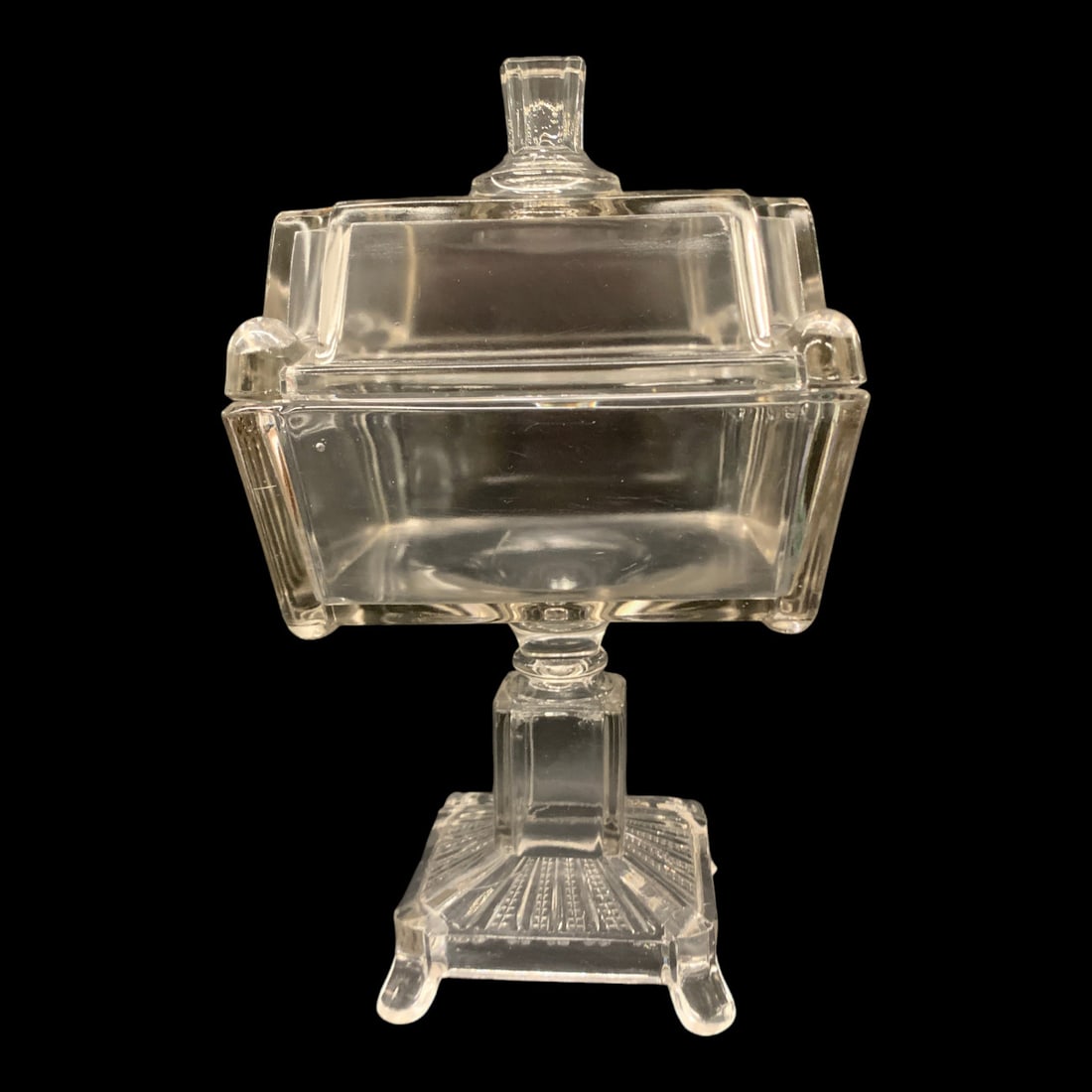 Pressed Glass Covered Square Compote Dish - 3