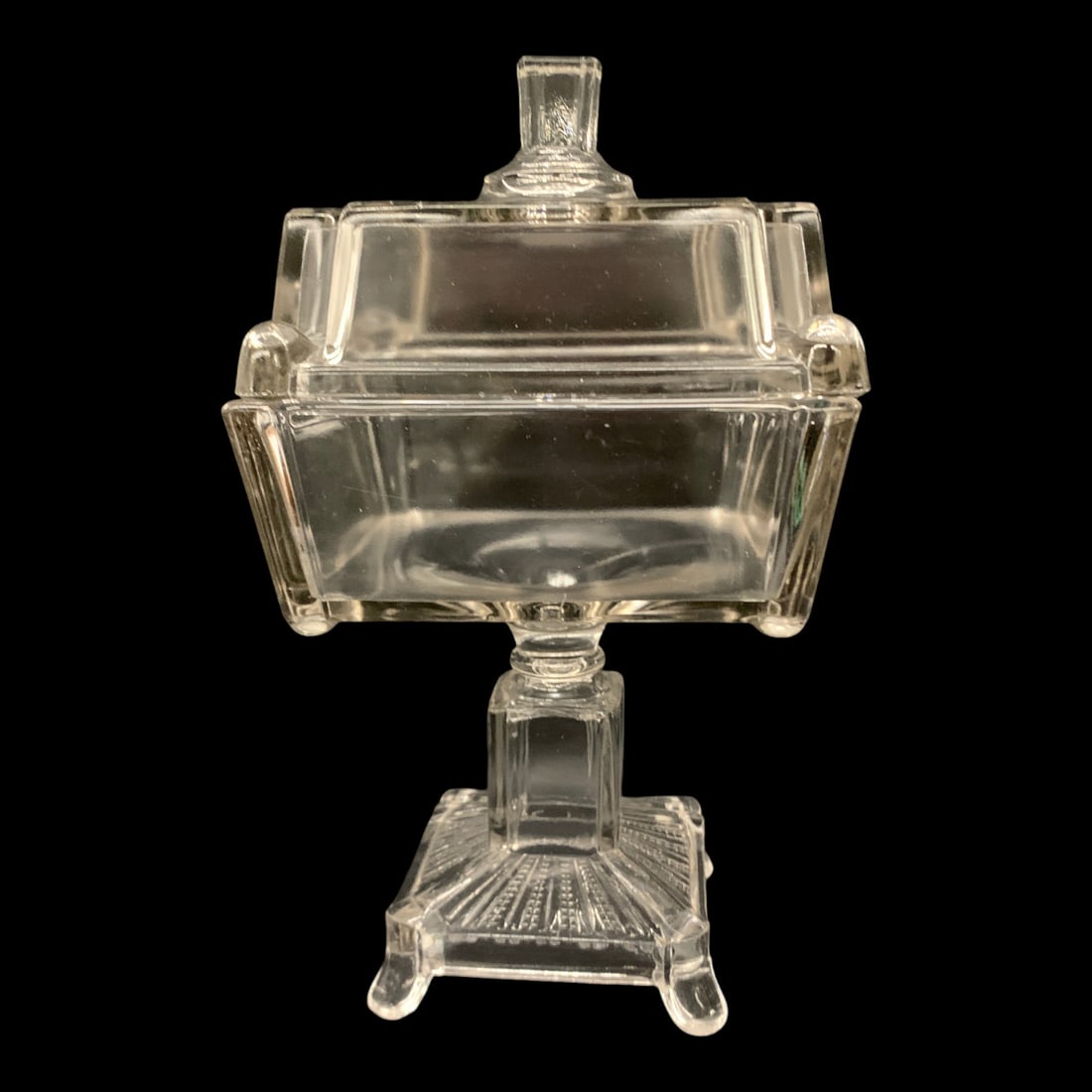 Pressed Glass Covered Square Compote Dish - 4