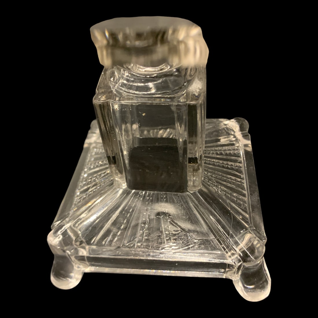 Pressed Glass Covered Square Compote Dish - 7