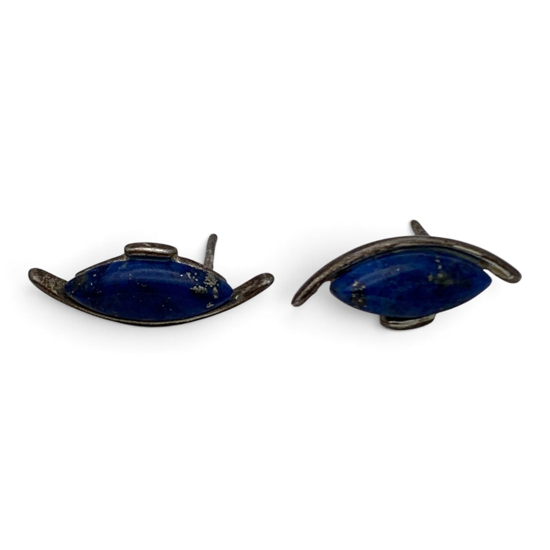 Pair Of Sterling Silver And Blue Stone Earrings: Pair Of Sterling Silver Earrings Featuring A Marquise Cut Blue Stone Marked: 925 - 7/8" Long - 3.5 Grams
