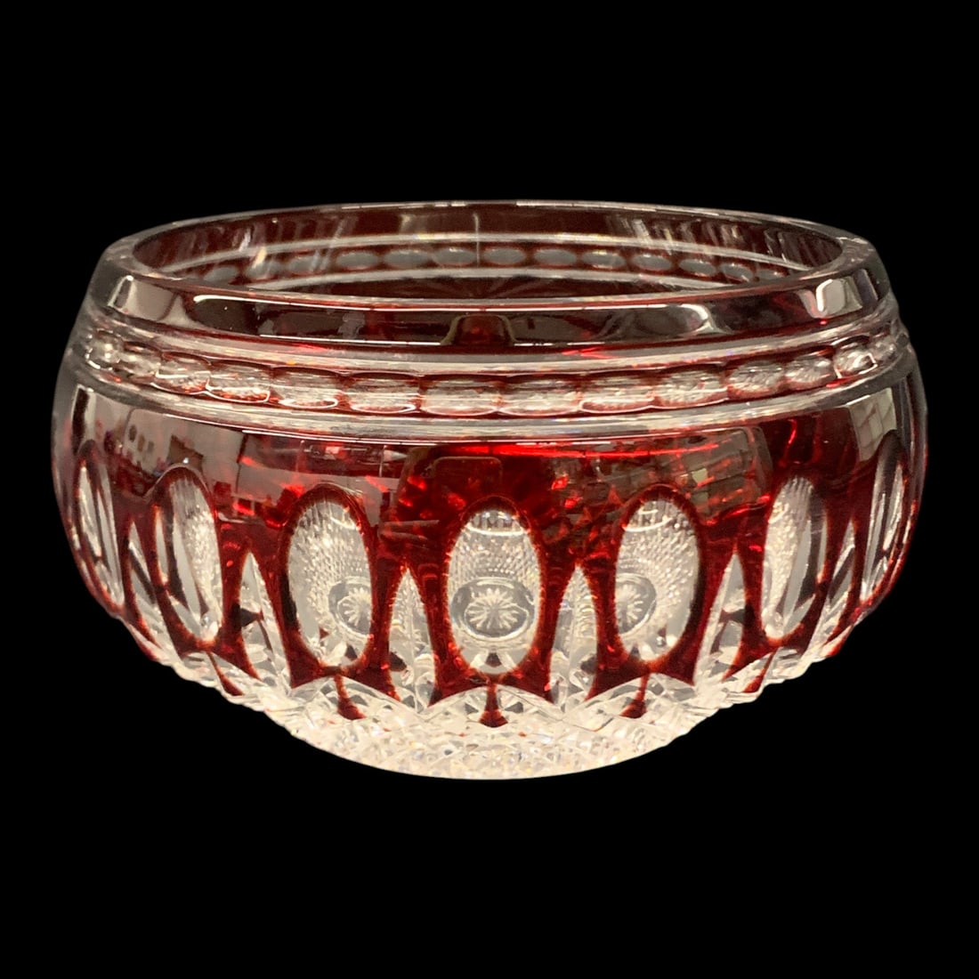 Waterford Clarendon Ruby Cut To Clear Crystal Bowl: Waterford Clarendon Ruby Red Cut-to-clear Crystal BowlBears Sticker Tag: Waterford Crystal, Made In Hungary - Marked On Bottom: Waterford3 5/8" Tall