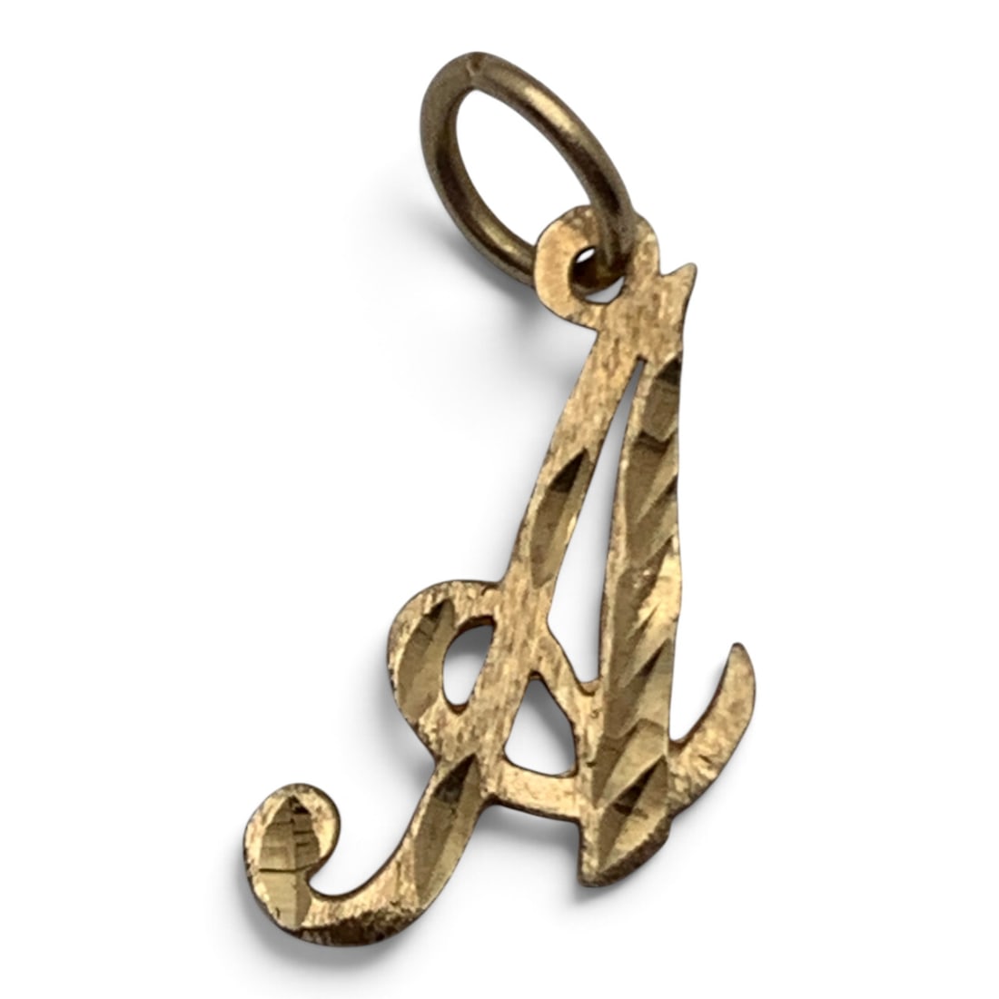 14k Yellow Gold Pendant: 14k Yellow Gold " A " Pendant Featuring An Etched Design Marked: 14k - 7/8" Long - 0.3 Dwt