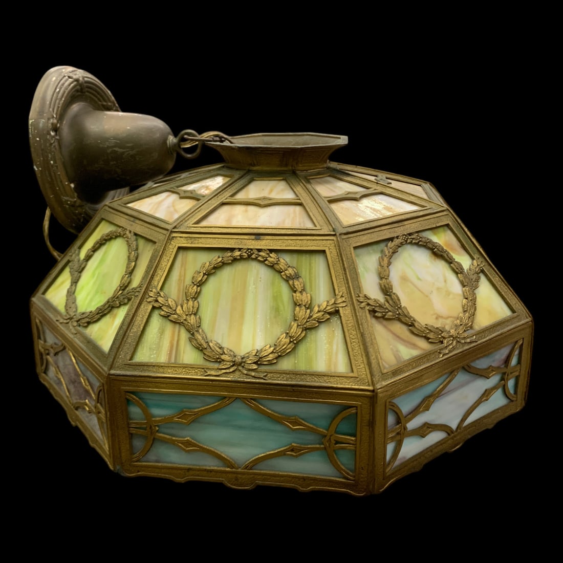Vintage Octagonal Slag Glass Hanging Lamp (1 of 8)