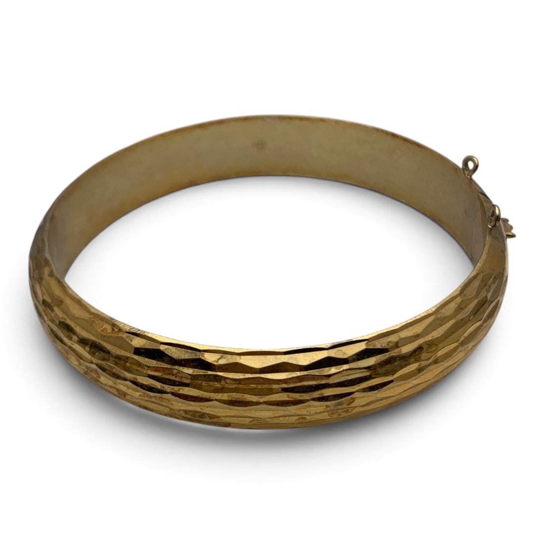 Sterling Silver Gold Tone Hinge Bracelet: Sterling Silver Gold Tone Hinge Bracelet With A Textured Design Marked: 925 - 2 1/4" Inside Width - 15.8 GramsMissing Secondary Clasp