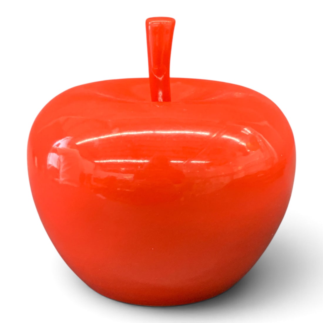 Signed Chinese Red Porcelain Apple: Signed Chinese Porcelain Apple Sculpture Featuring A Glossy Red Color Bears Mark On Bottom: Made In China - 6 1/2" Tall