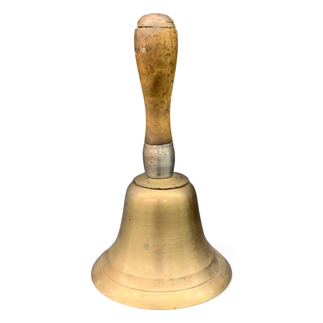 Vintage Brass Hand Bell: Vintage Brass Hand Bell Featuring A Solid Brass Dome And A Turned Wooden Handle8 1/2" TallWooden Handle Needs Tightened