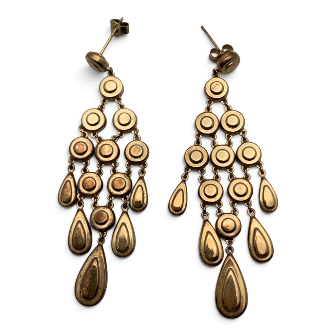 Pair Of Sterling Gold Tone Dangle Earrings: Pair Of Sterling Silver Gold Tone Dangle Earrings Marked: 925 - 2 1/2" Long - 10.2 Grams