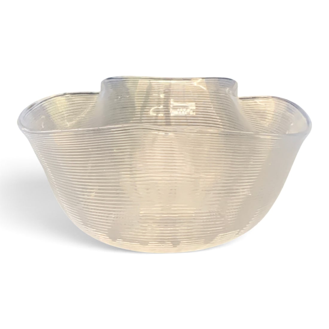Vintage Clear Glass Ribbed Bowl: Vintage Clear Glass Bowl Featuring A Scalloped Rim And A Glass Ribbed Design 2 1/4" Tall