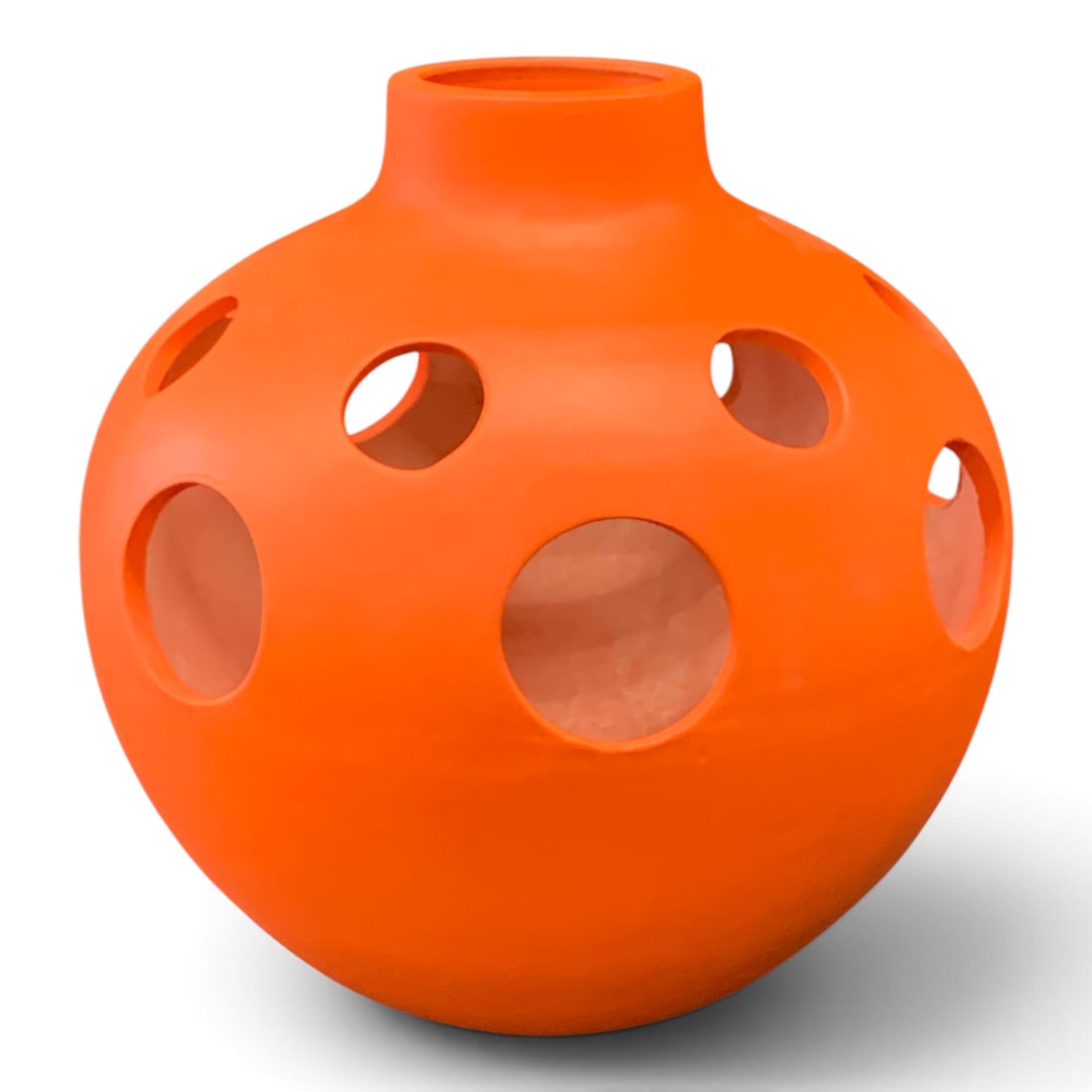 Signed Chinese Orange Ceramic Vase - 3