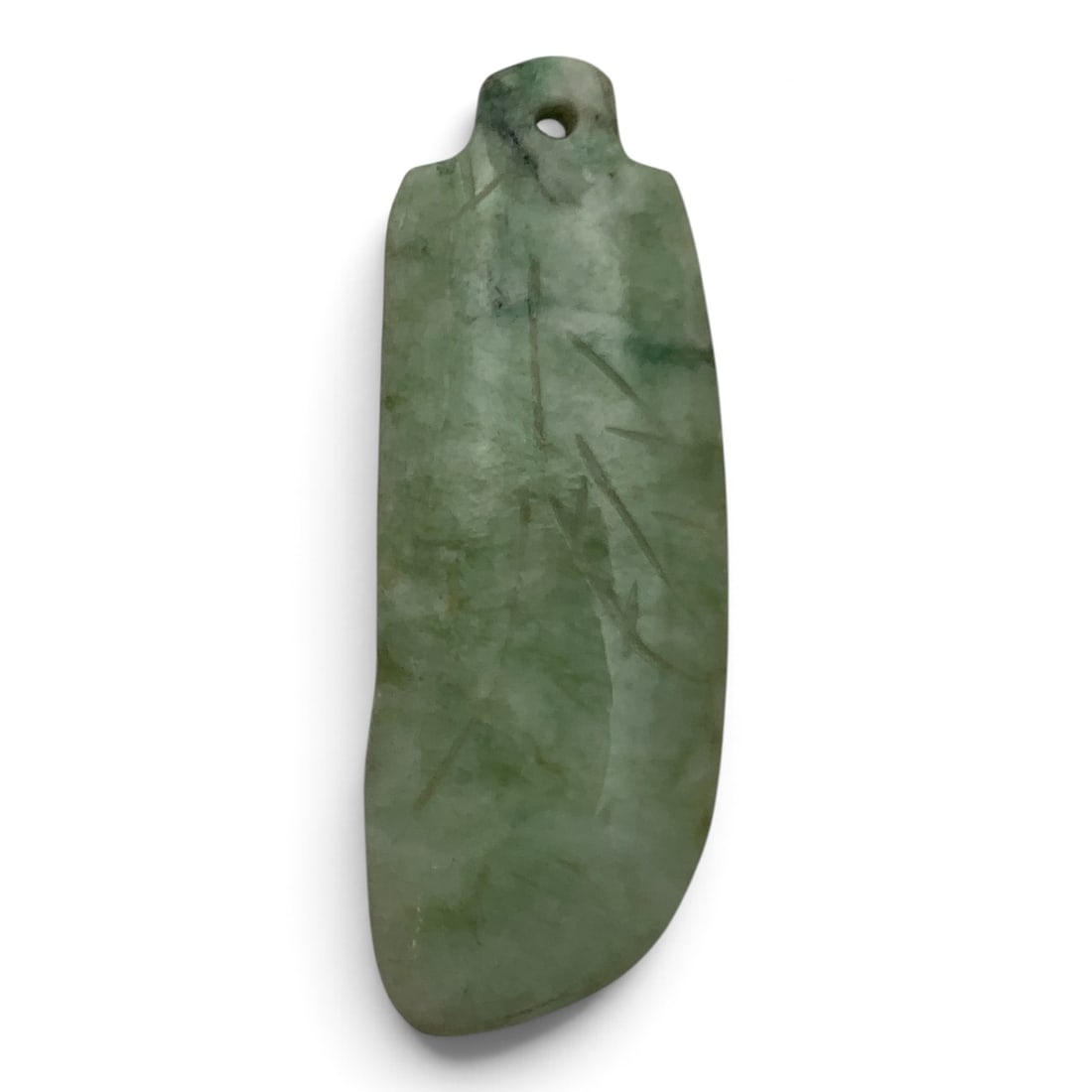 Vintage Carved Green Jade Pendant: Vintage Green & White Jade Pendant Featuring Intricate Carvings 1 1/2" Long