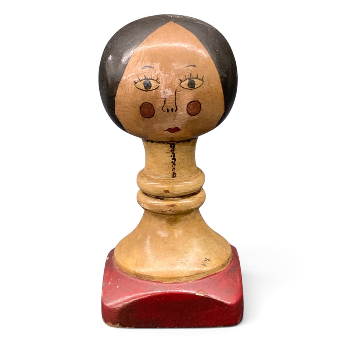 Vintage Wooden Hand Stamp: Vintage Wooden Hand Stamp With A Turned Wooden Handle 4 3/4" Tall