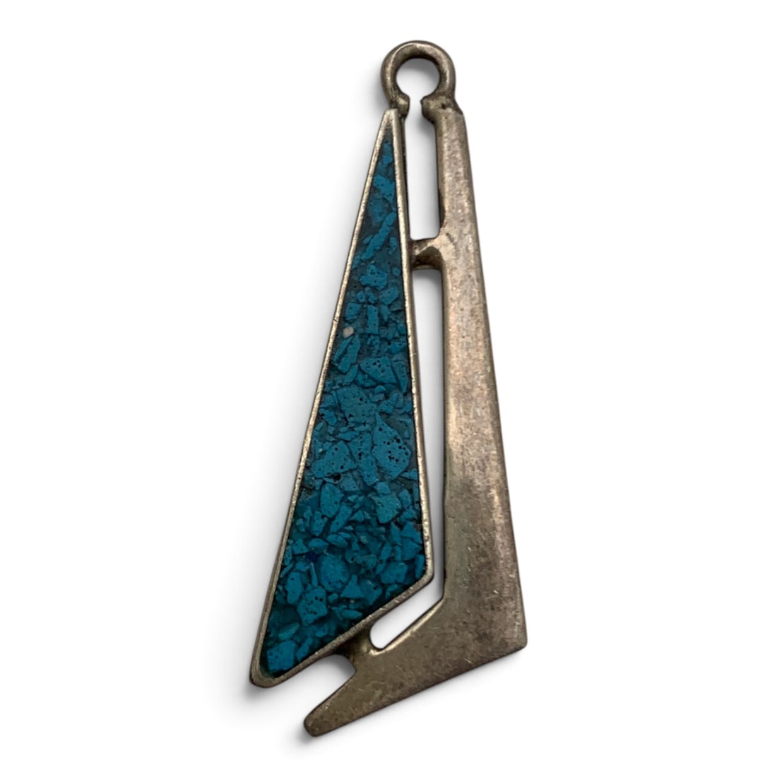 Silver & Crushed Blue Stone Pendant: Silver Pendant Featuring Crushed Blue StonesTests Silver - 1 3/8" Long - 3.0 Grams